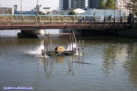The small motorized watermill at the end of the old railway.